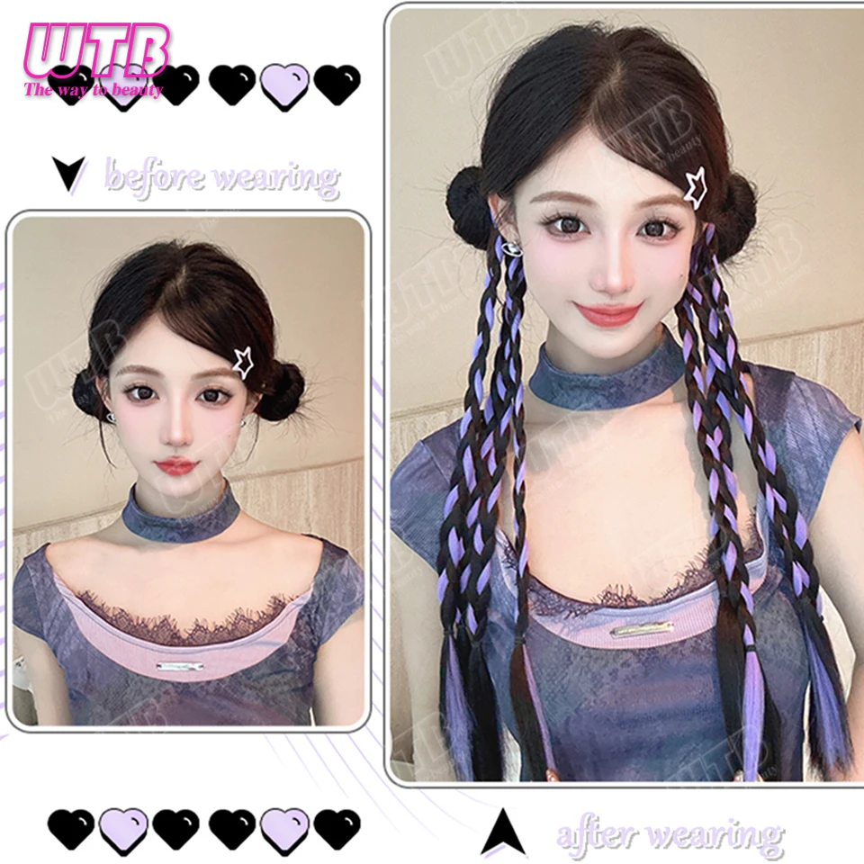 Braided Ponytail Synthetic Wig for Women Elastic Band Style Highlighted and Dyed Braided Ponytail Wig Suitable for Everyday Wear