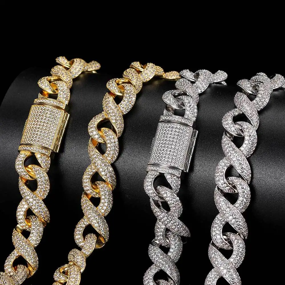 Hip Hop Jewelry Iced Out VVS Moissanite Cuban Link Chain 15mm 925 Sterling Sliver Infinity Cuban Link Necklace