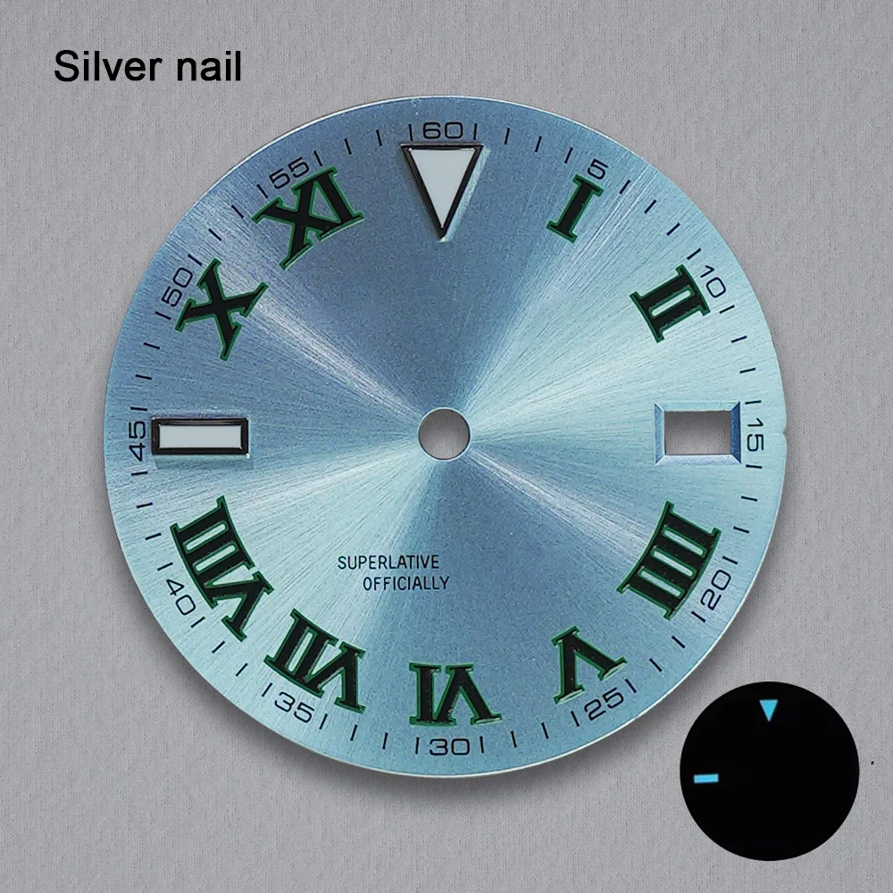 NH35 Dial 28.5mm Roman numeral Dial S Dial Blue Luminous For NH35 NH36 Movements Watch Accessories Repair