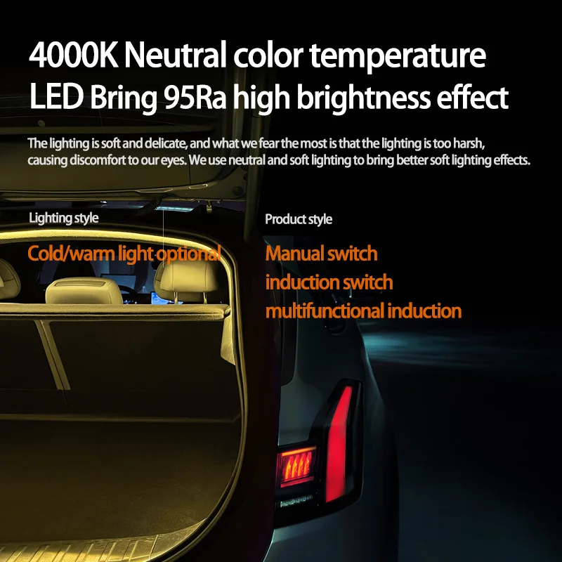 Suitable for ZEEKR 001 trunk light with ambient lightingCold light and warm light are optional Camping essentials