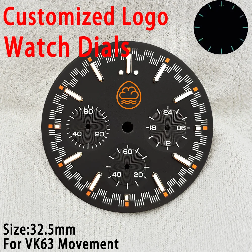 Customized Watch Dial VK63 Dial 32.5mm Logo Dial ingle Calendar Dial Suitable For VK63 C3 Green Luminous VK63 Watch Accessories