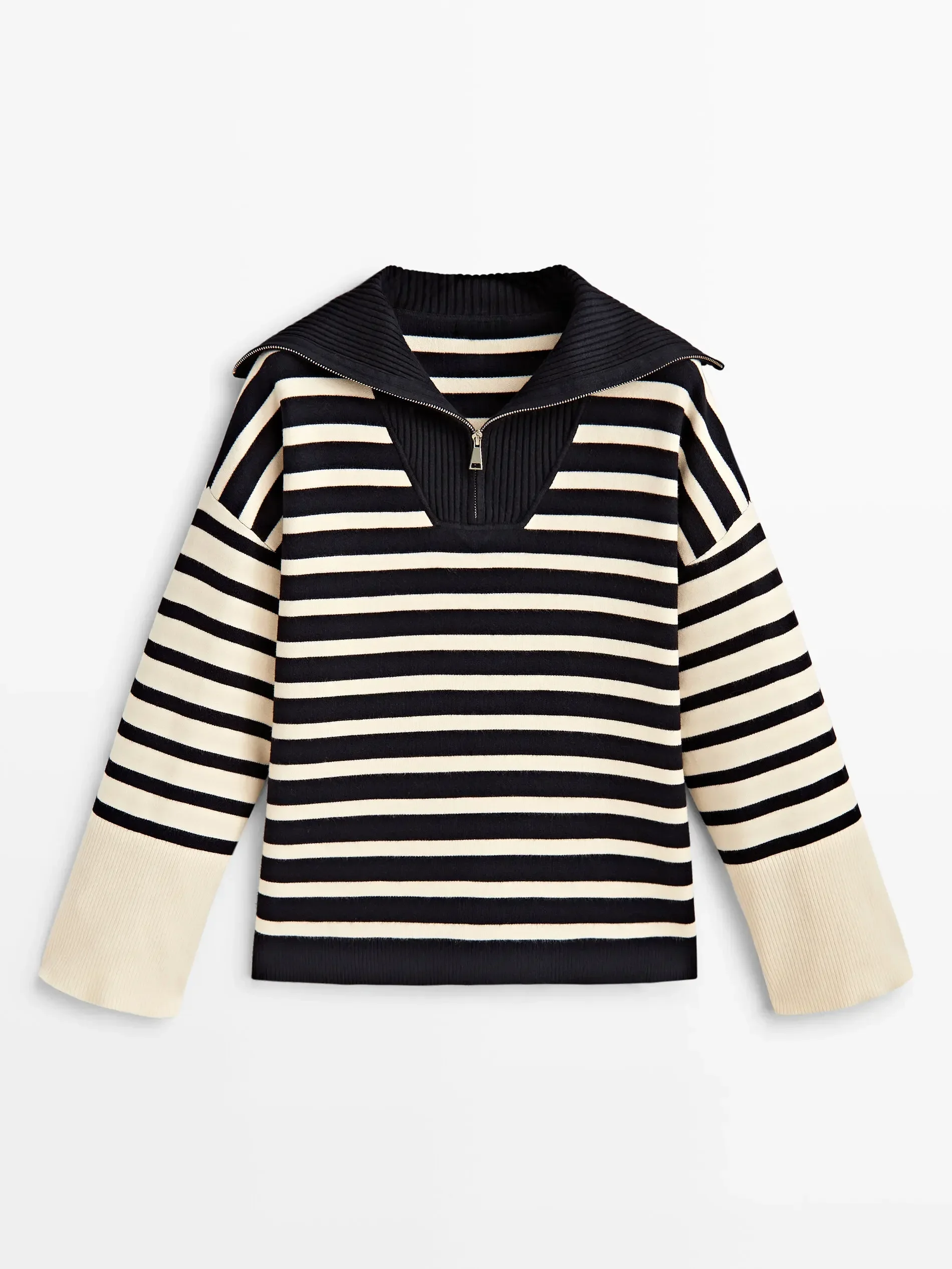 Ethereal MD 2026 YAZHIMEI autumn new style of Loose inside with patchwork striped zipper turtleneck knitwear