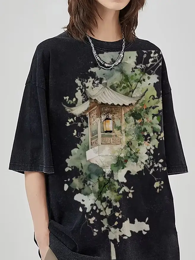 

Chinese Style,Trendy and Fresh, Cool Y2k Top, Women's Graphic Tee, Hand-Painted Bunny Art, Korean Style T-Shirt,Oversized Summer