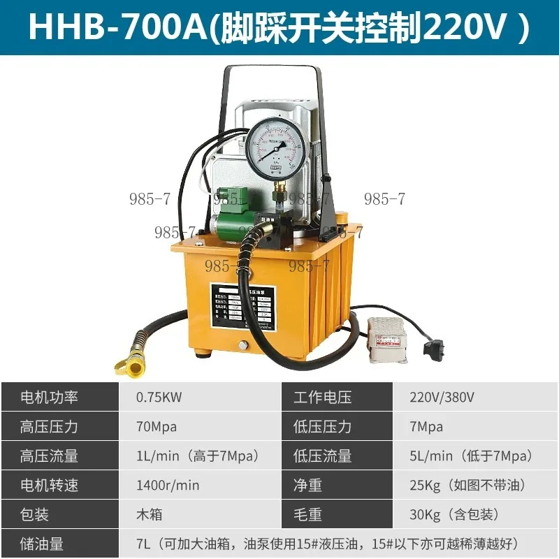 70MPa Ultra High Pressure Electric Hydraulic Pump, HHB-700A 750W Foot Operated Hydraulic Power Unit with Solenoid Valve