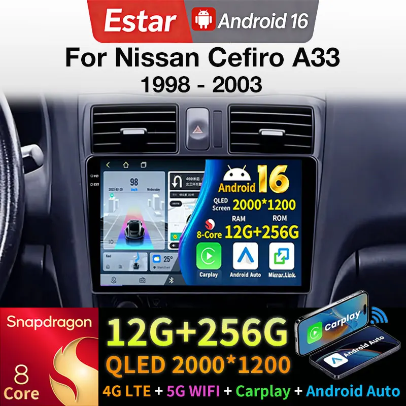 

Android 16 Car Radio For Nissan Cefiro A33 1998 - 2003 GPS Multimedia Player Navi Head Unit Stereo Wireless Carplay BT Audio DSP