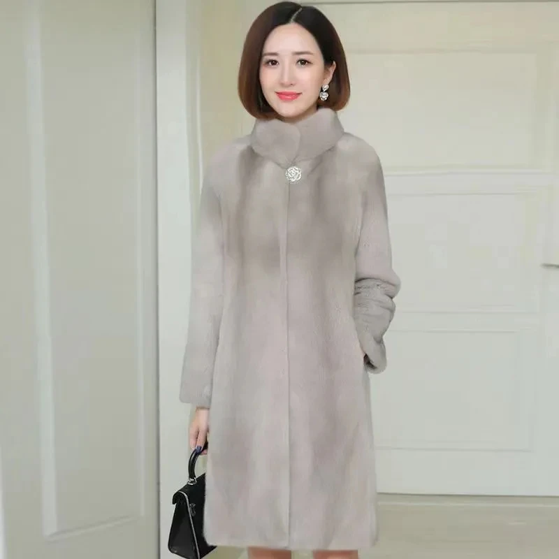 Winter Women Warm Thicken Mink Fur Coat Female Long Standing Collar Fur Coat Plus Size Women Coat Korean Sheep Shearling Outwear