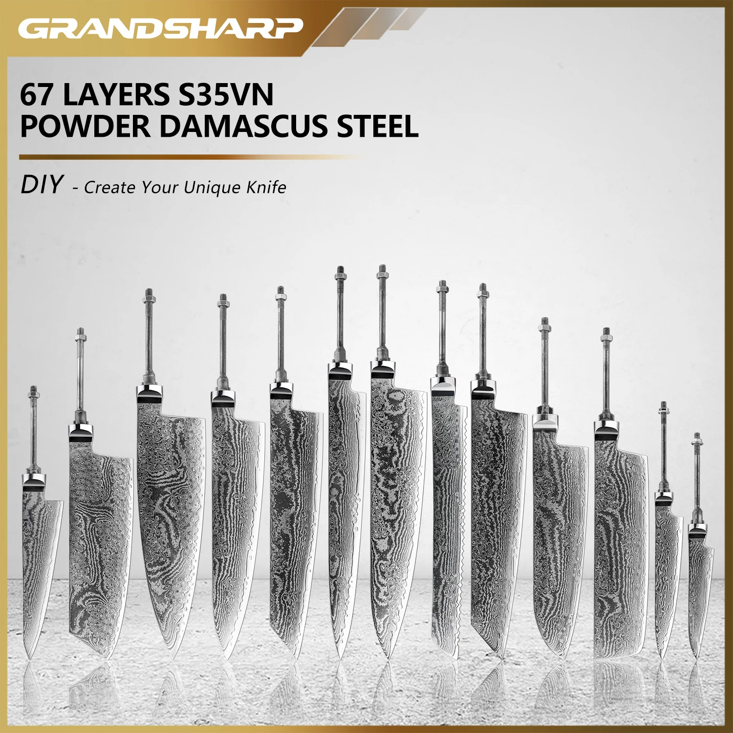 

Grandsharp Premium DIY Damascus Blade 67 Layer S35VN Damascus Steel Blade Ultra Sharp Long Lasting Edge For Chefs Kitchen Use