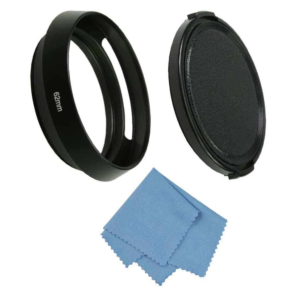 SIOTI 62/67/72 Camera Standard Vented Metal Lens Hood+Cleaning Cloth+Lens Cap for Fuji/for Nikon/for Canon Standard Thread Lens