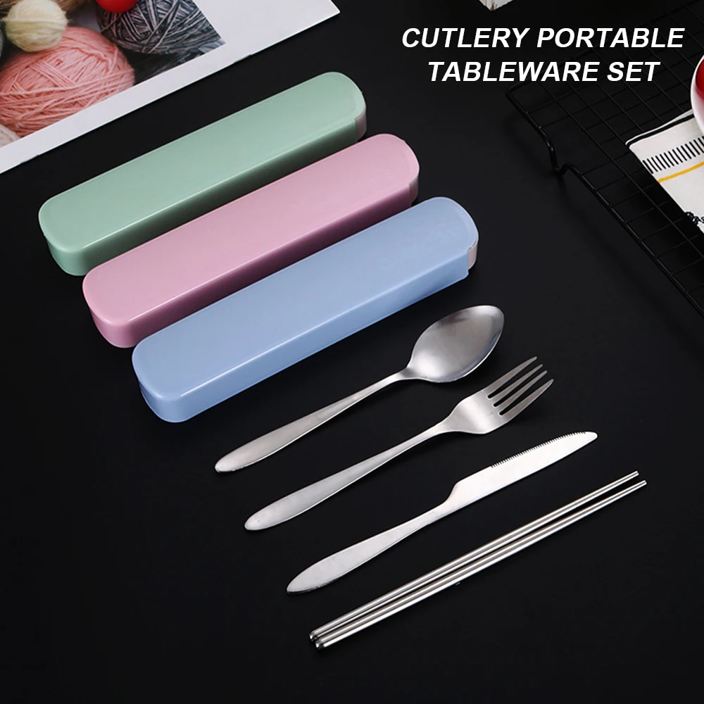 Portable Cutlery Set 4Pcs Stainless Steel Silverware Set with Case for Meal Box Reusable Travel Camping Flatware Set Personal