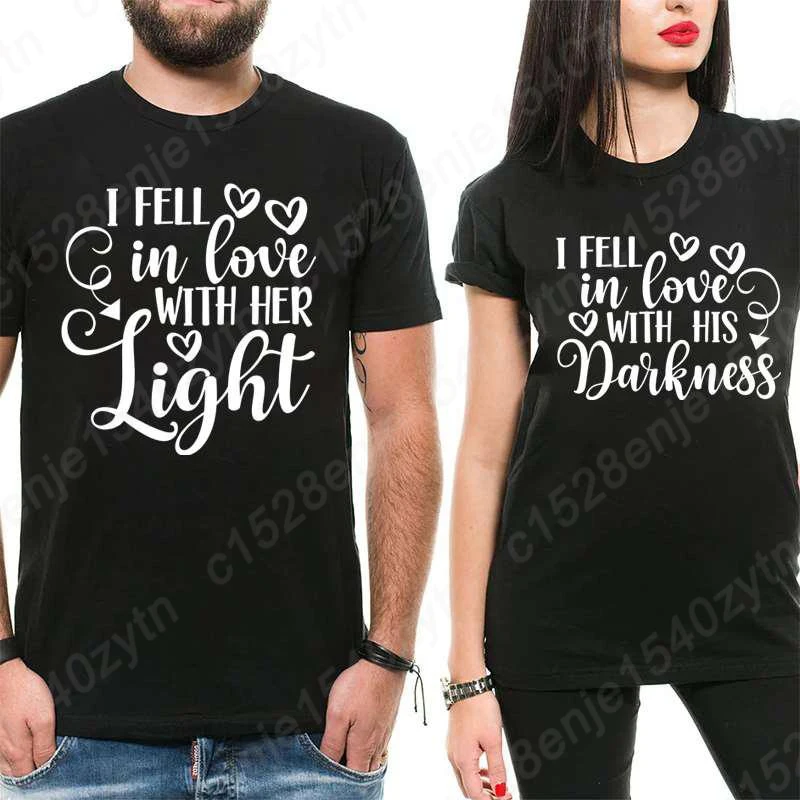 Matching T-shirts For Couples I Fell In Love With His Darkness I Fell In Love With Her Light Boyfriend Girlfriend Tees Outfits