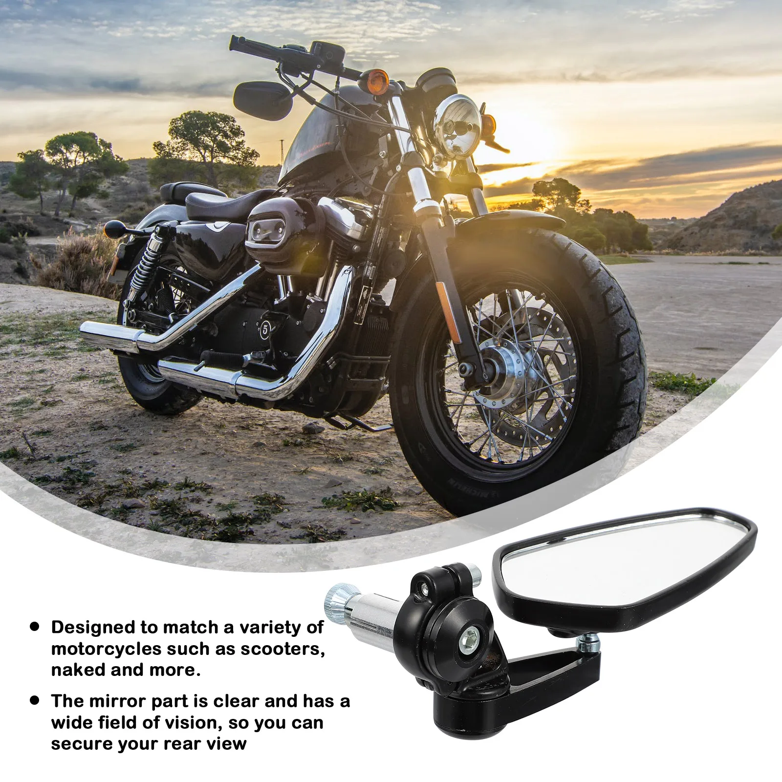 

2 PCS Motorcycle Rearview Mirror Scooter Side View Mirrors Large Glass Lens Black Aluminum Alloy ABS Wider Vision for