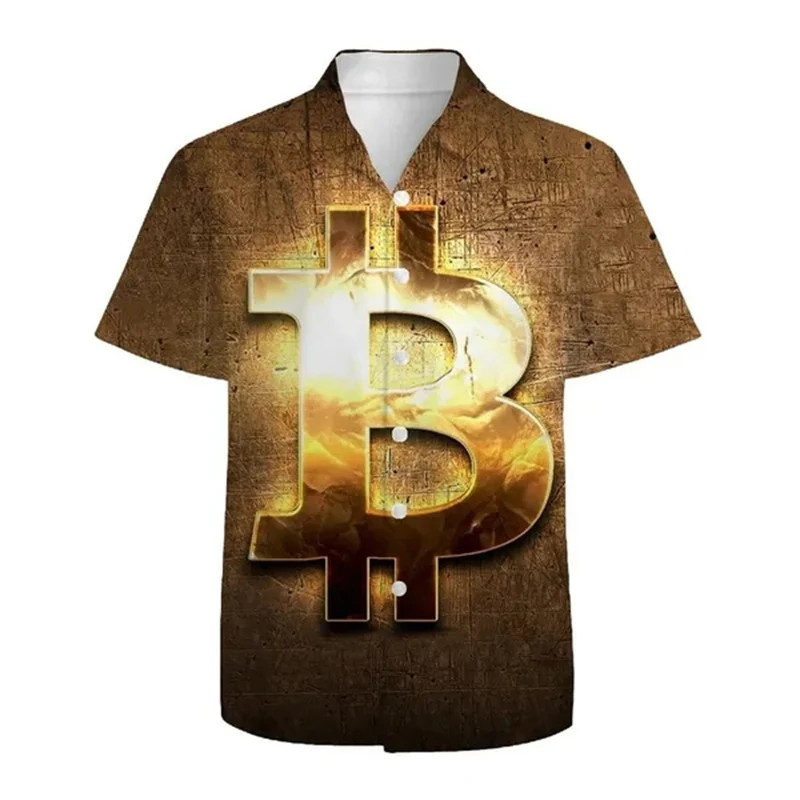 

Summer Bitcoin 3D Print Shirts Men Women Fashion Shirt Casual Vintage Streetwear Hawaiian Short Sleeve Shirt Blouse Man Clothing