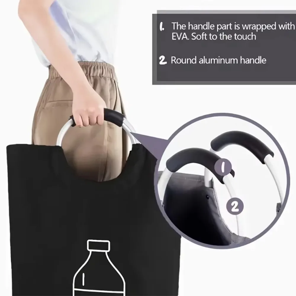 82L Empty Bottle Storage Basket Folding Large Capacity Wastewater Bottle Collector Bag With Aluminum Handle Garbage Bin