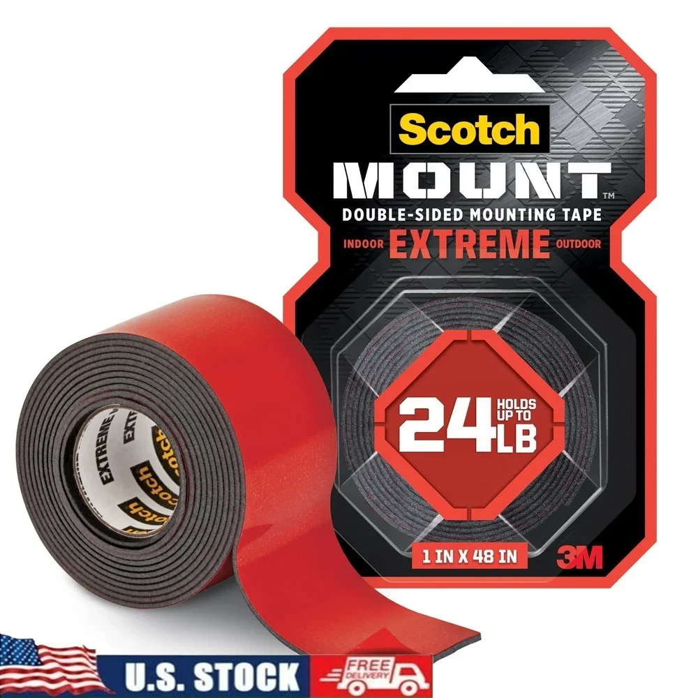 極厚両面テープ 1インチ x 48インチ 高耐久 耐候性接着剤 最大30ポンドまで保持 室内/屋外使用