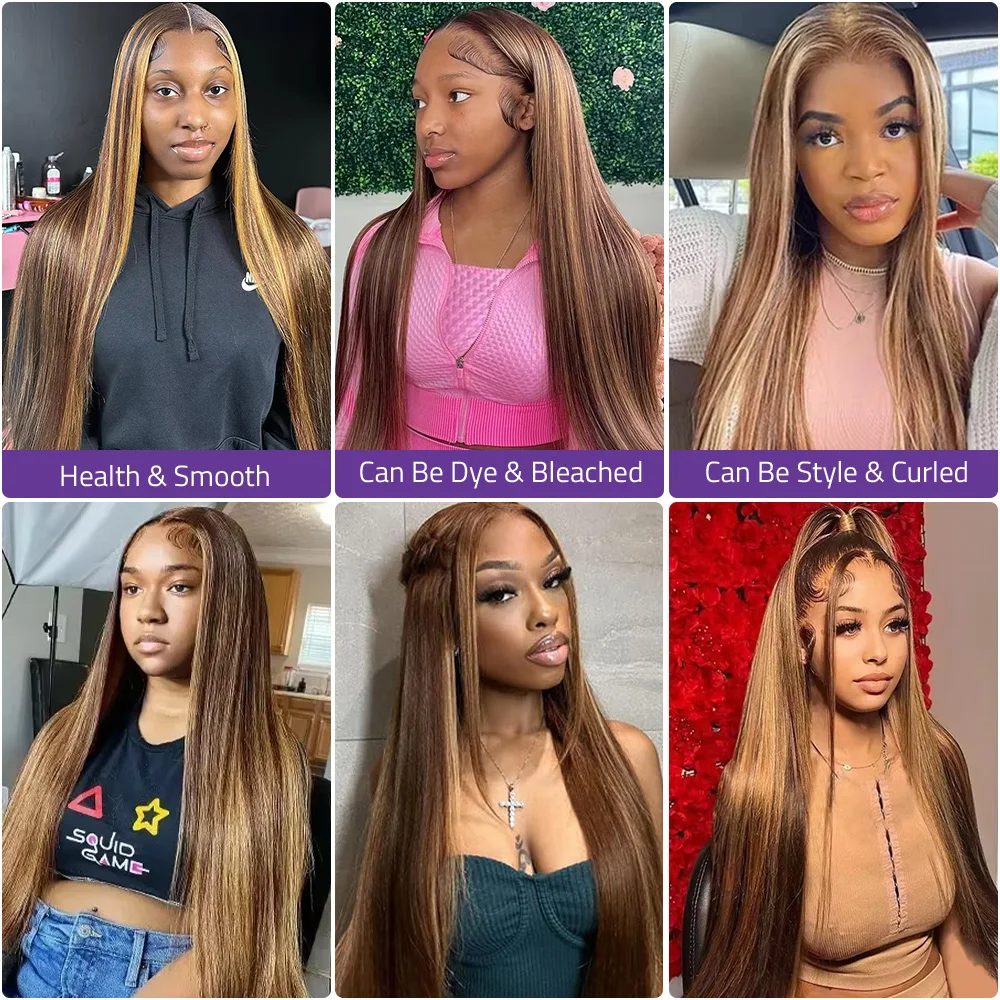 30 36 بوصة HD الدانتيل الشفاف 13x6 أمامي باروكة من شعر طبيعي P4/27 تسليط الضوء على مستقيم العسل شقراء 13x4 الدانتيل الجبهة الباروكات قبل قطعها