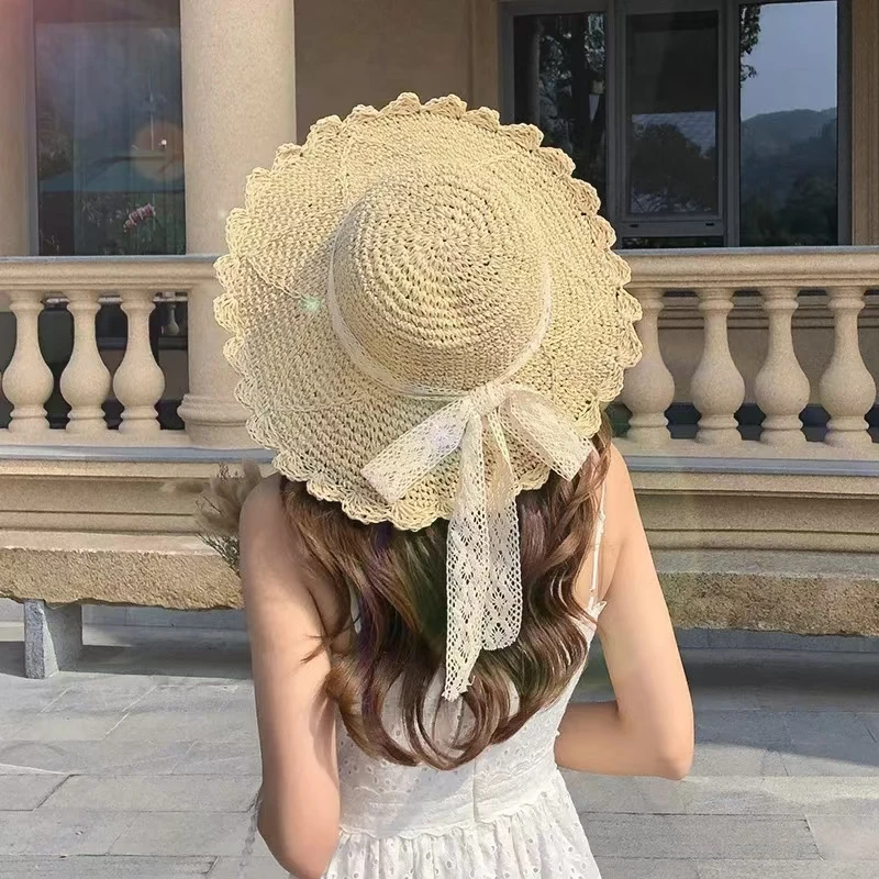 Women's Summer Visors Hat Foldable Sun Hat Wide Large Brim Beach Hats Fashion Lolita Hat Chapeau Femme Beach UV Protection Cap