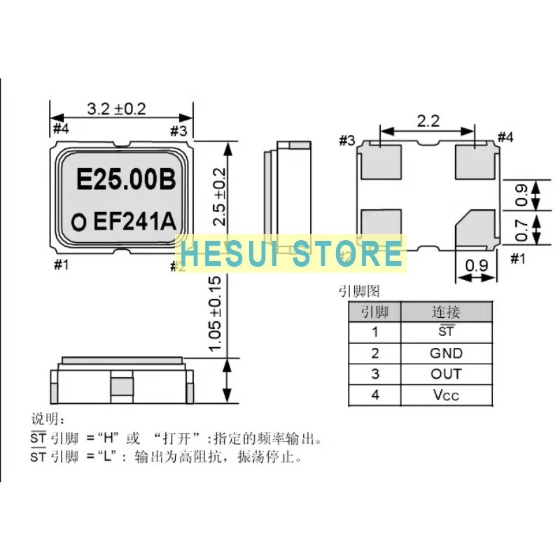 OSC Cristal ativo SG-8002CE, Q3321CE7001400, 5M, 5MHz, 5.000MHz, 3225, 1 5 10Pcs