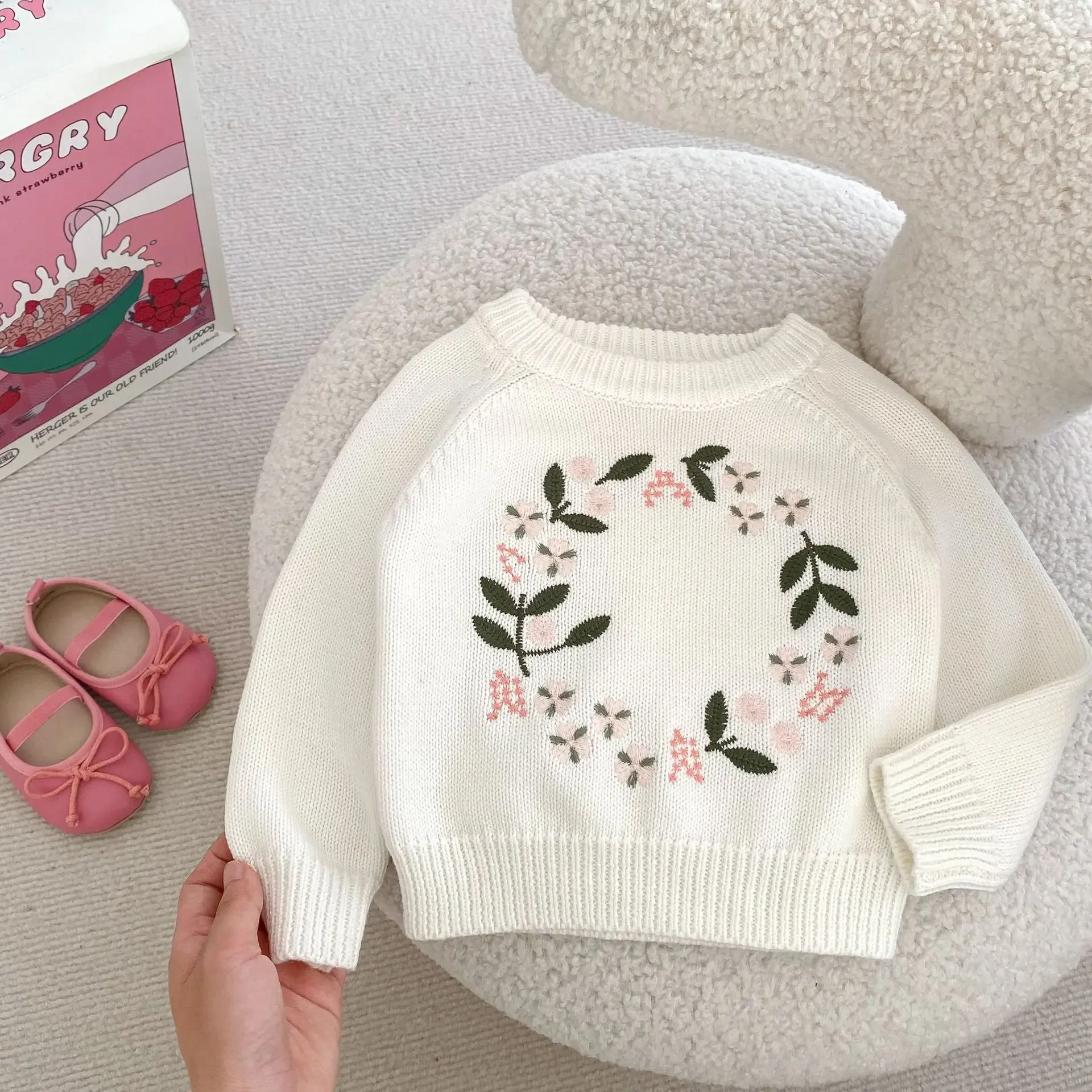 

0-3T Flower Baby Girl Sweater Newborn Kid Baby Clothes Long Sleeve Knit Pullover Top Loose Floral Knitwear Cute Sweet Outfit