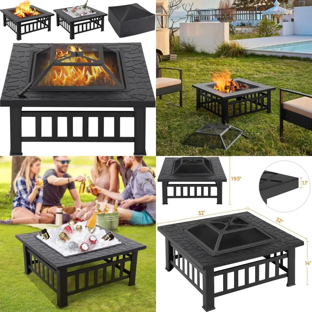 

Многофункциональный 32-дюймовый квадратный стол для костра, металлический открытый патио, садовый камин для кемпинга и использования на заднем дворе