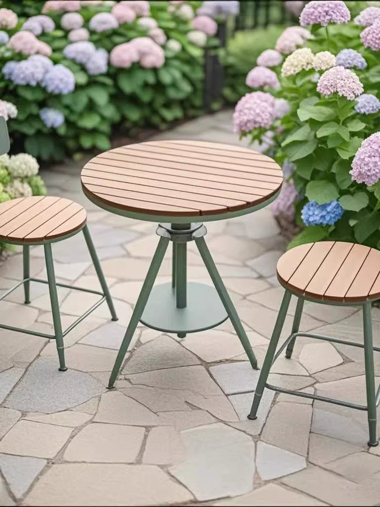 & Outdoor Bamboo Milk Tea Shop Casual Dining Set Waterproof & Sun-Proof Adjustable Height Table Two Chairs Compact Balcony Use