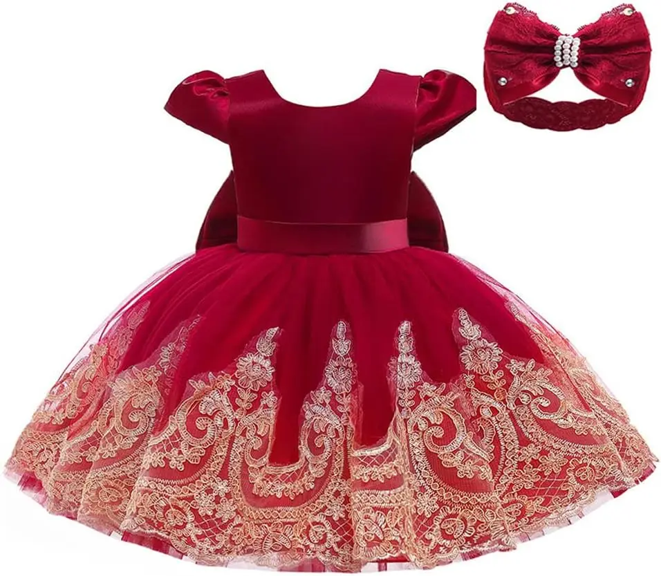 Baby Girls 1st Birthday Costume Toddler Kids Wedding Birthday Party Lace Princess Dress Children Christmas Girls elegant dresses