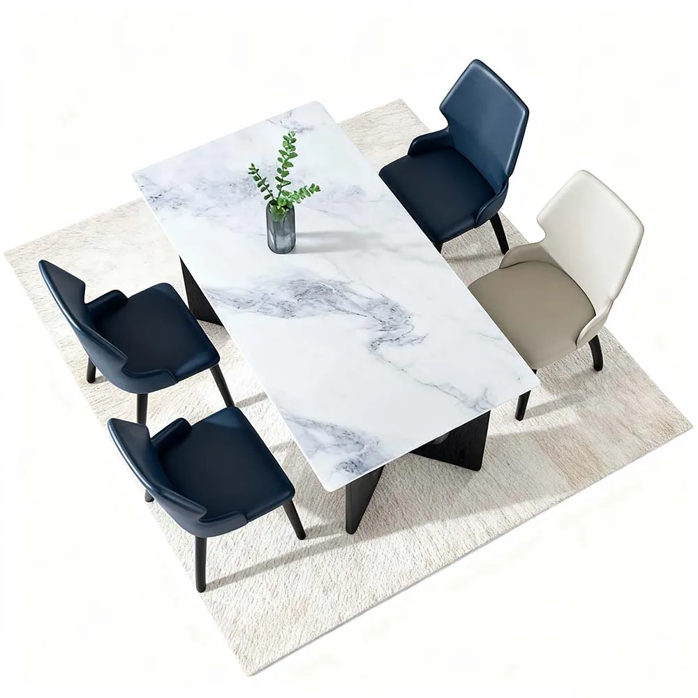 Modern Marble Slab Dining Table and Chair Set Eco-Friendly Rectangular Design for Small Apartments