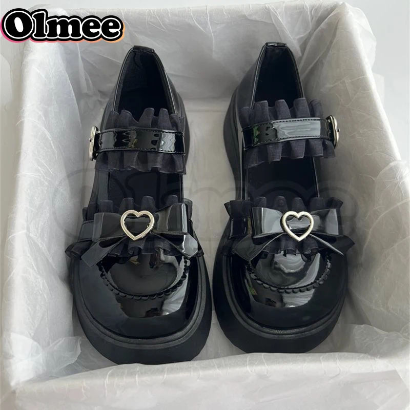 [Olmee] In Stock School Girl Jirai Kei Accessories Loafer Pumps JK Platform Shoes Japanese Leather Lolita Mine Style y2k Kawaii