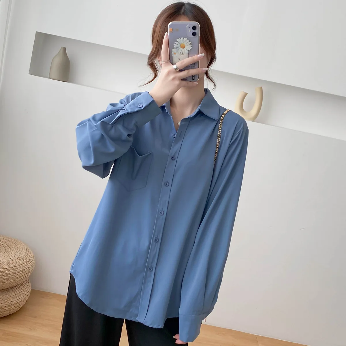 MRMT 2024 Brand New Women's Design Retro Taro Purple Shirt Women's Top Silky Drape Long-Sleeved Shirt