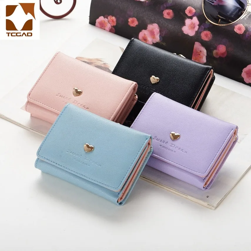 2024 Wallet Women Lady Short hasp Women Wallets Black Red Color Mini Money Purses Small Three Fold PU Leather Female Coin Purse