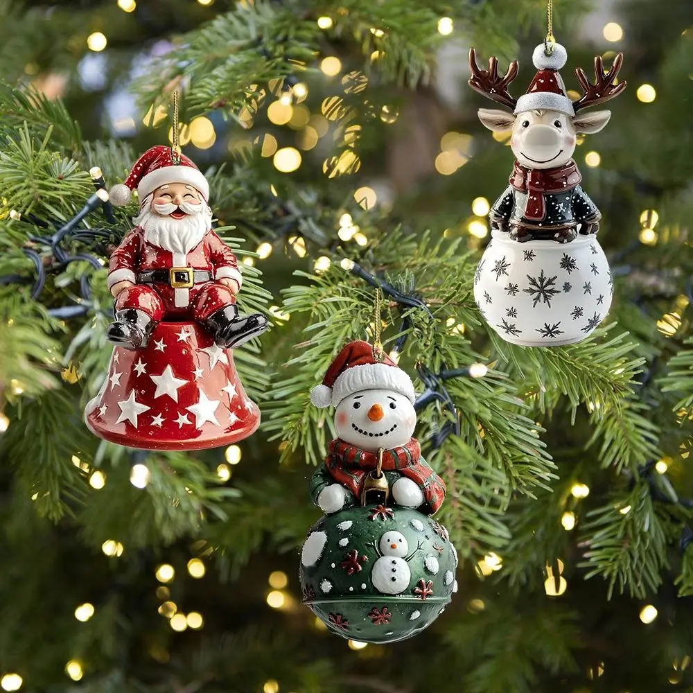 2D Plane Christmas Tree Pendant Santa Claus/Snowman/Elk Acrylic Christmas Decoration Cartoon Painted Christmas Ornament for Home