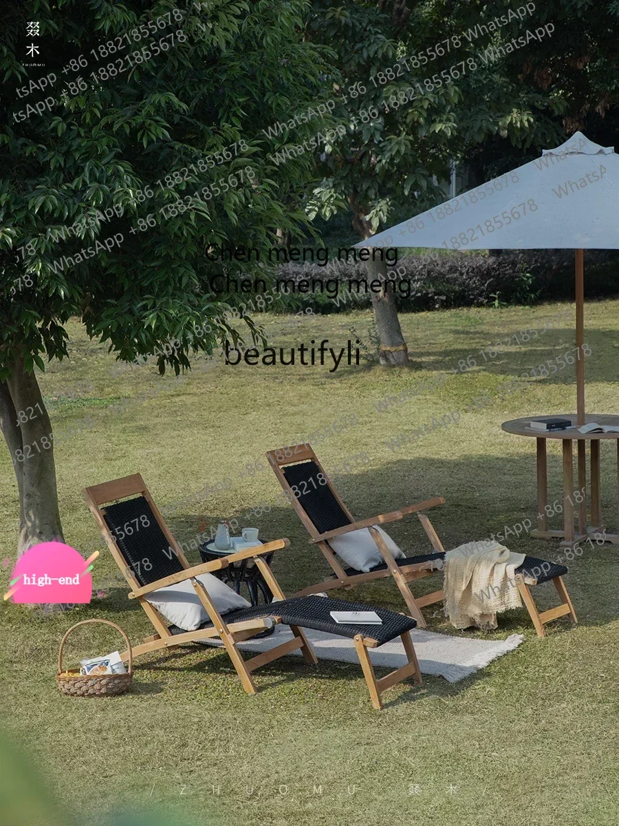 Y13 Outdoor Chairs Teak Homestay Hotel Balcony Courtyard Outdoor Swimming Pool Solid Wood Folding Leisure Single Chair  AB