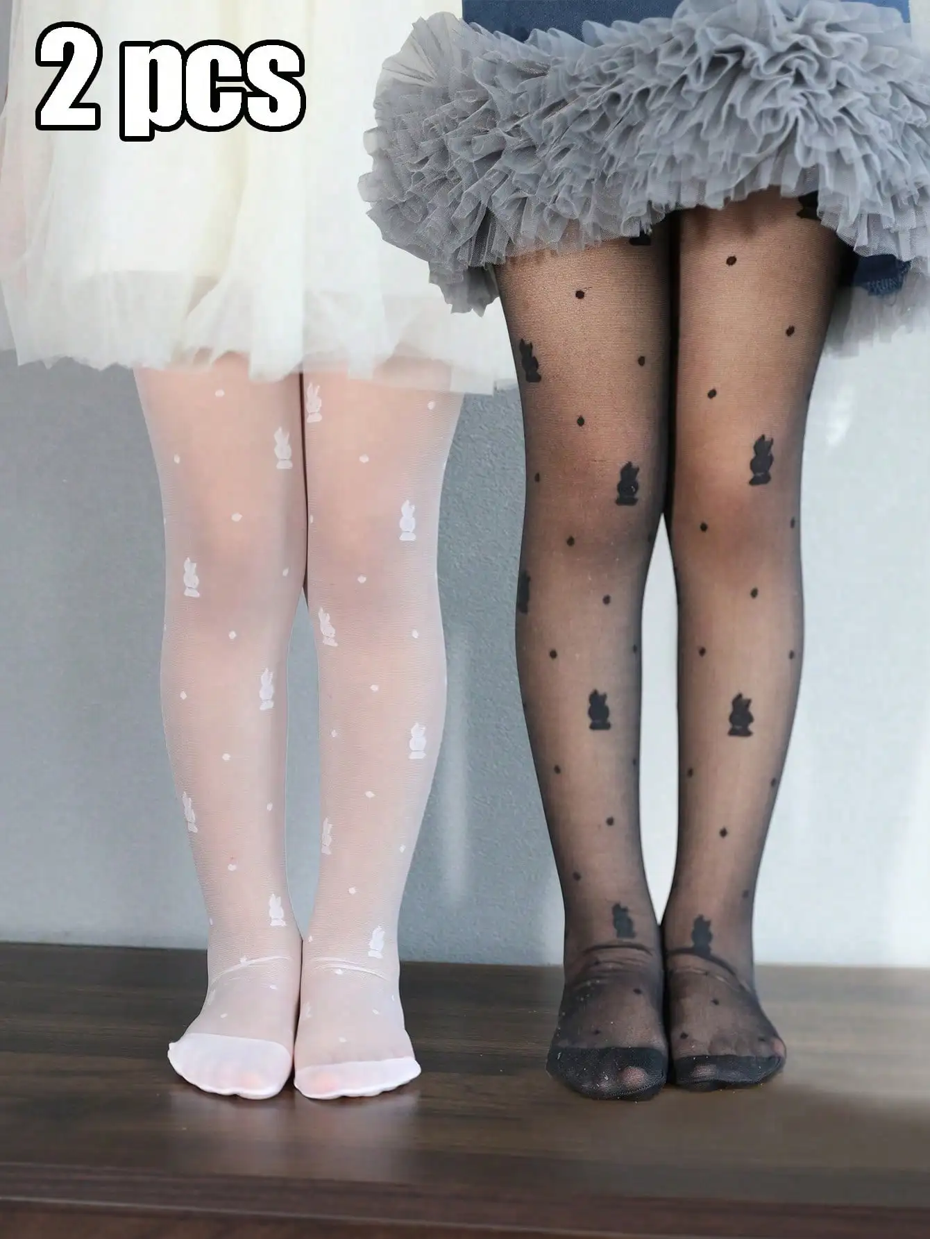 2Pack Toddler Girl Rabbit Print Tights 0-14Y Sun Protection Sheer Elastic Kid Pantyhose for Summer Dress Casual Daily Play Wear - view 5