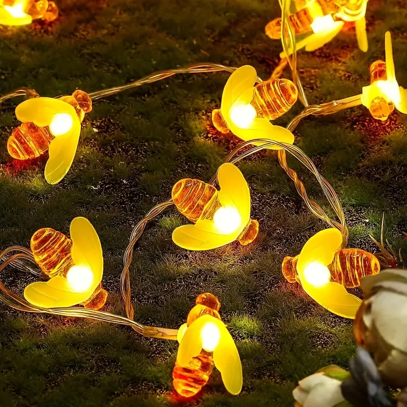 1pc encantador led abelha luzes da corda alimentado por bateria branco quente luzes de fadas para casa jardim pátio ao ar livre decoração festiva