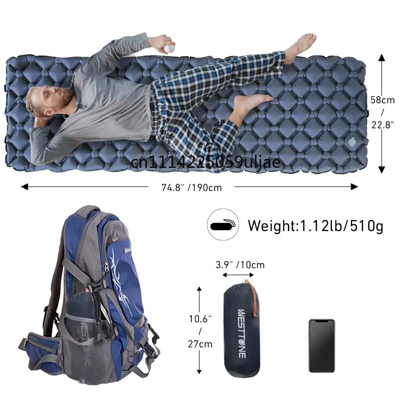 WESTTUNE Camping Sleeping Pad Ultralight Inflatable Mattress Portable Outdoor Air Cushion Sleeping Mat for Travel Hiking