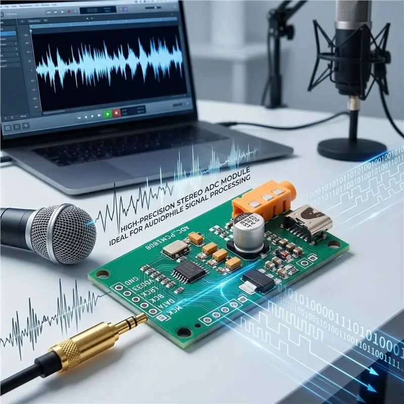 Reliable-I2S Digital Signal Output Conversion Module, PCM1808 Stereo ADC, Single-Ended 3.5Mm AUX Analog Audio Input Acquisition,