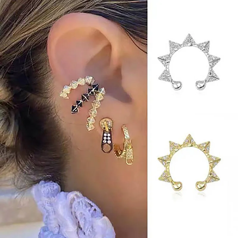 1PC Rivets Clip Earrings for Female Sweet Punk Ear Cuffs Y2k Orbital Cartilage Fake Piercing Body 2000s Aesthetic Jewelry EF003