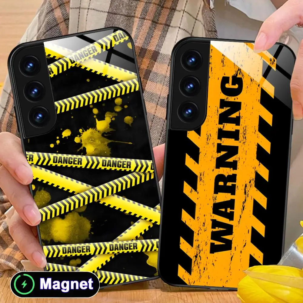 Caution Painting Phone Case for Samsung Galaxy S26 S25 S24 S23 S22 S21 S20 Note20 Plus FE Ultra Glass Magnet Cover