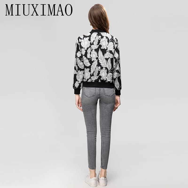 MIUXIMAO 2023 Office Lady Fall Jacket Casual Full Sleeve Diamonds 3D Leaf Black Embroidery Jackets for Women