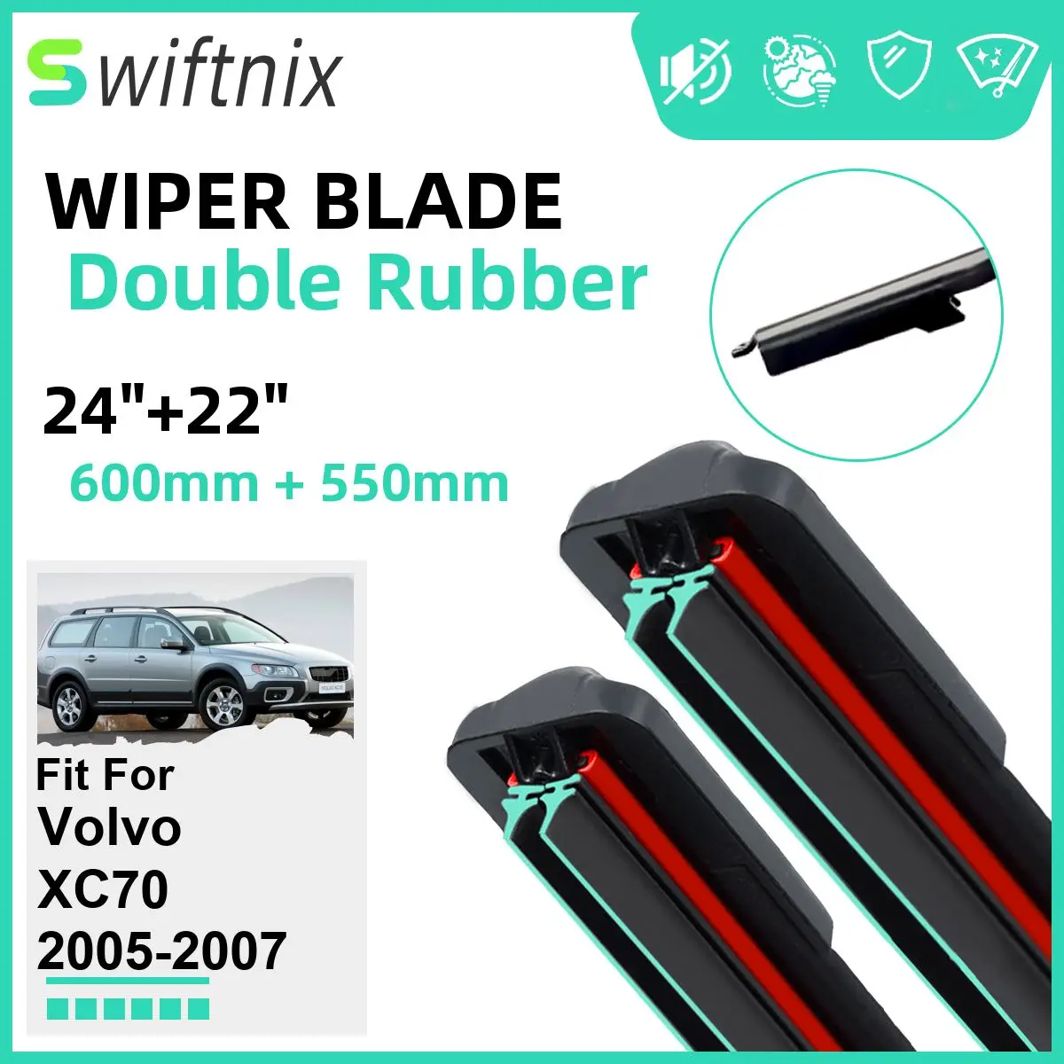 

Double Rubber Car Wiper Blades for Volvo XC70 2005-2007 Front Windscreen Windshield Wipers Rubber Car Accessories 2005 2006 2007