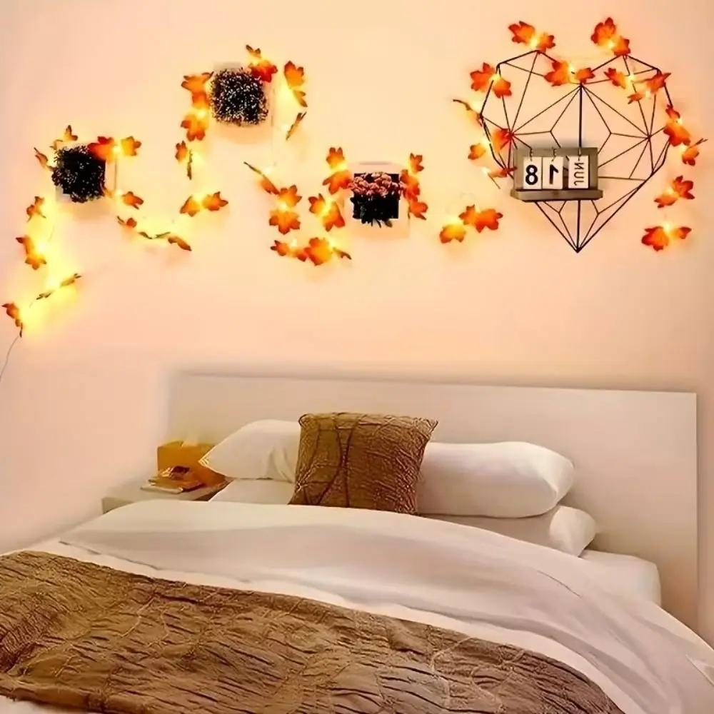 Red Leaf Design Maple Leaf String Lights Warm Ambiance Artificial Maple Leaf LED String Lights Lantern Design Holiday Lighting