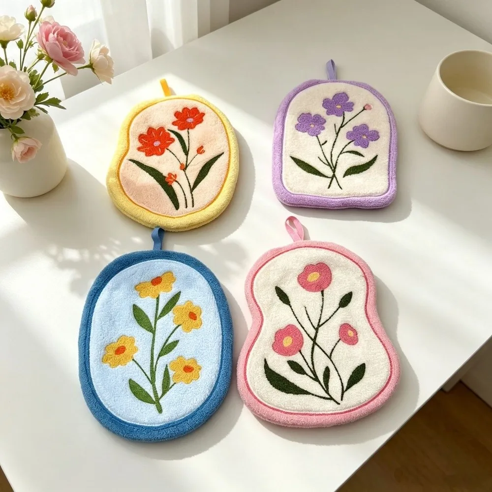 Fashion Tulip Hand Towel Flower Absorbent Absorbent Dishcloth Coral Velvet Quick-Dry Cleaning Cloth Bathroom