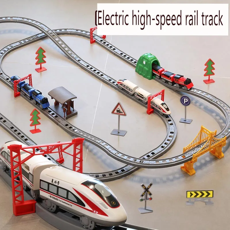 Elektryczny samochodzik dla dzieci, zestaw do składania kolejki, edukacyjny model symulacyjny dla chłopców, prezent na Boże Narodzenie i urodziny, zabawki z torami kolejowymi.