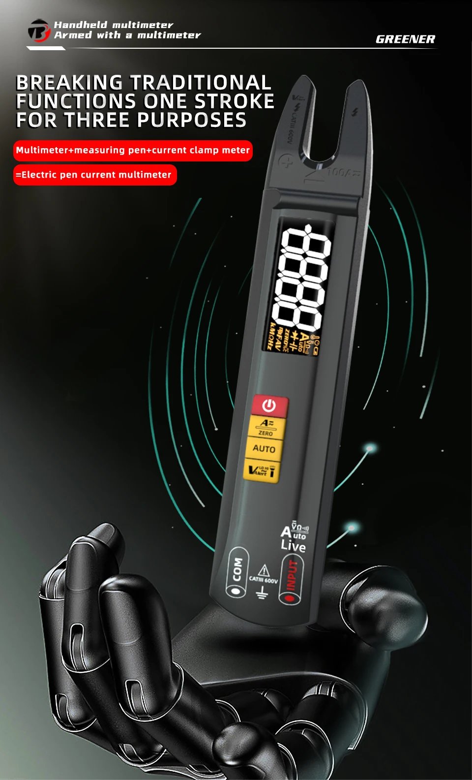 BSIDE U0 Gabelzangenmessgerät Neues Digitales Multimeter DC AC Strom 100A T-RMS OpenJaw Elektrischer Tester Multifunktions-Amperemeter – Detail 1