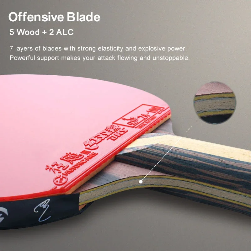 Original DHS 9 Star Table Tennis Racket Professional 5 Wood 2 ALC Offensive Ping Pong Racket with Hurricane Sticky Rubber