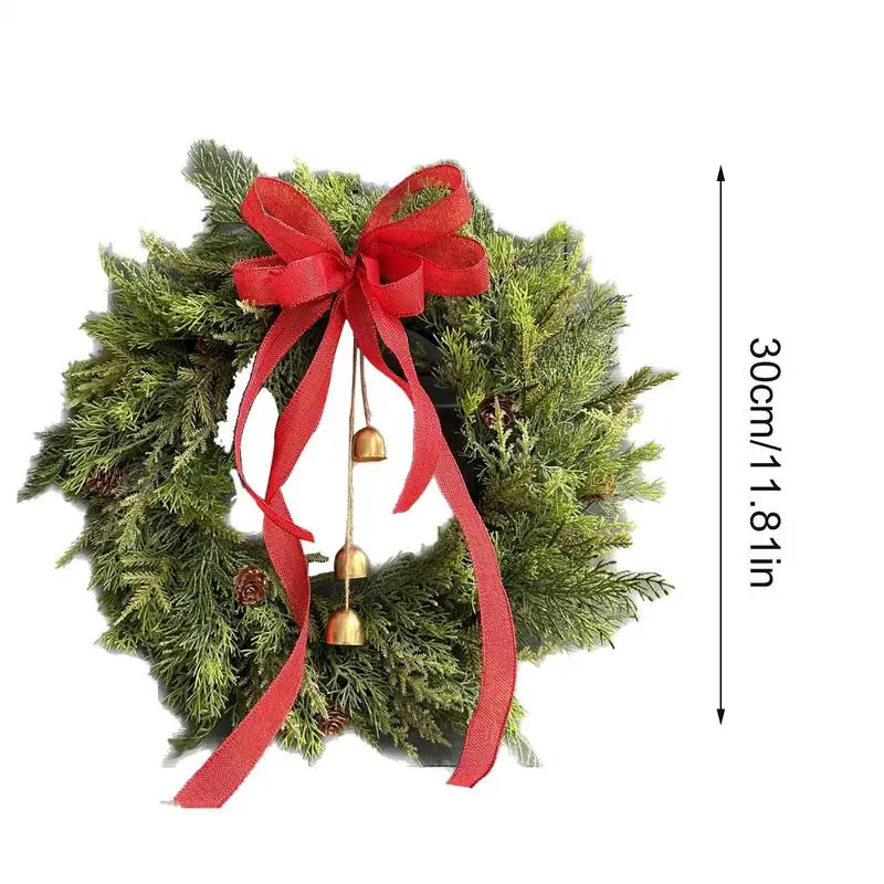 Grinaldas de flores artificiais de natal, ornamento de boas-vindas para porta frontal de natal com sino, decoração de ano novo para decoração de janela de porta frontal