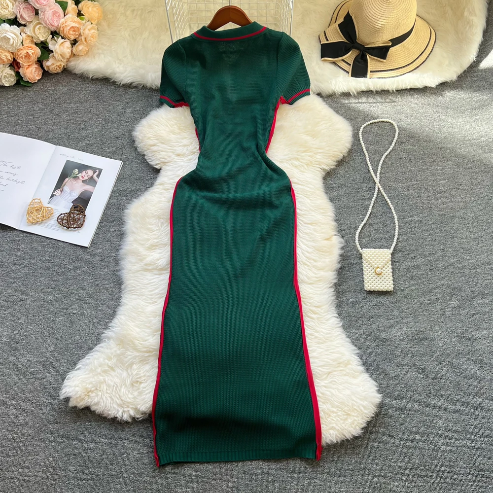YuooMuoo Chic moda Sexy paquete caderas Vestido largo tejido mujeres elegante Turn-down Colar suéter camisa Vestido Oficina señora Vestido