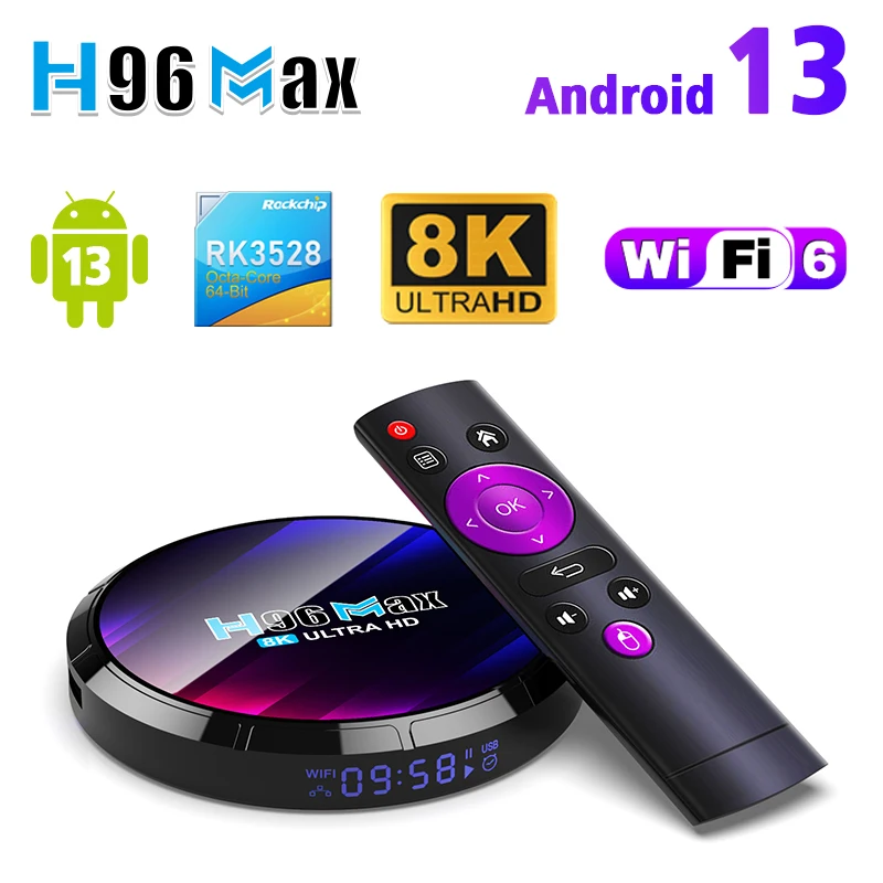 hot android 13 tv box H96 Max RK3528 4GB 32GB smart set top box support BT5.0 wifi6 8k 4k 3D videos movies media player