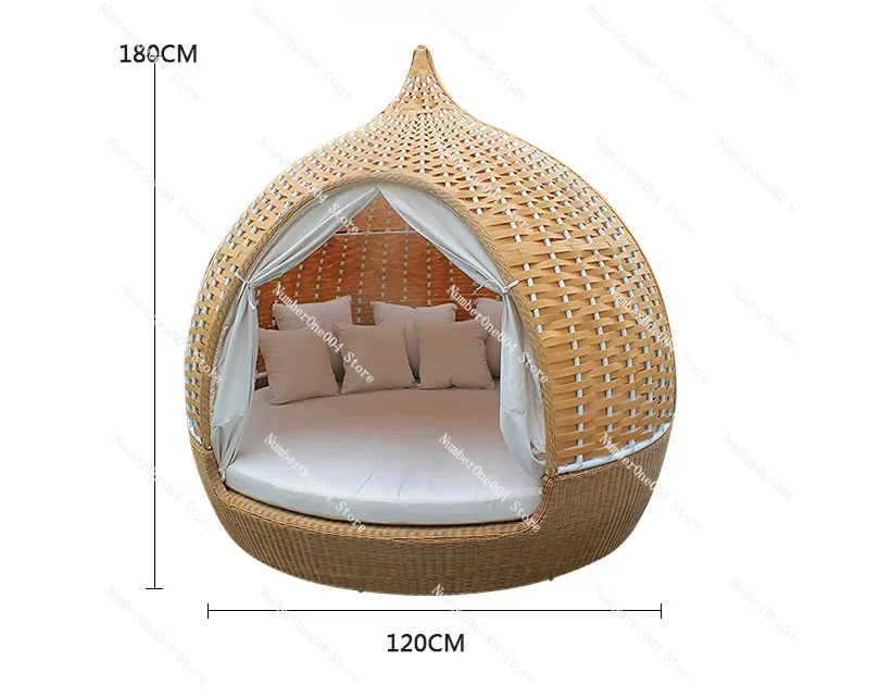 Rattan  Bed Sofa Patio Lazy Round Daybed Furniture For Garden Backyard Swimming Pool Outdoor Rattan Wicker Sun Loungers