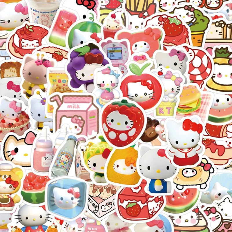 106PCS Japanese Strawberry Hello Kitty Sticker Suitable for Mobile Phone Case DIY Decoration Birthday Gift Luggage Cake Sticker