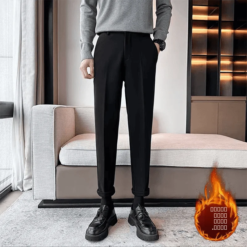 

Busin Casual Men's Woolen Pants Straight Leg Leisure Nine Points Autumn Winter New Sle Polyester Fiber mid High Waist